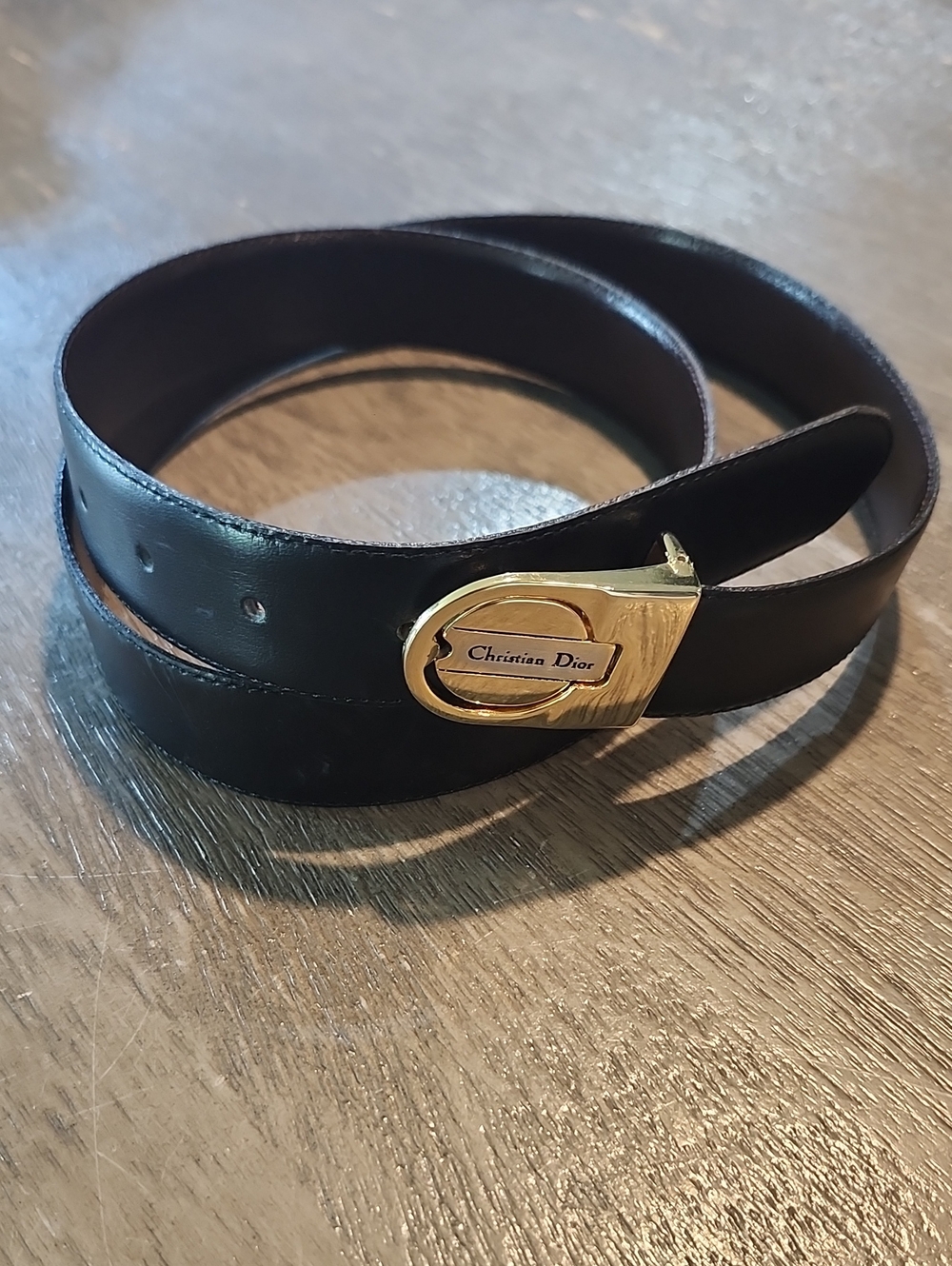 Dior Black Leather Men's Belt with Gold-Tone Signature Buckle
